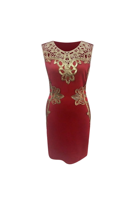 Women Lace O-Neck Dress Slim Sleeveless Evening Party Pencil Mini Dress