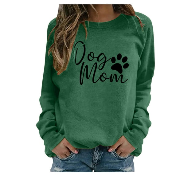 Inkach Women Long Sleeve Dog Paw Print O-Neck Tops Shirt Blouse Pullover