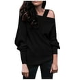 thumbnail image 1 of Inkach Women Long Sleeve Strappy Cold Shoulder T-Shirt Tops O-Neck Tunic Blouses, 1 of 1