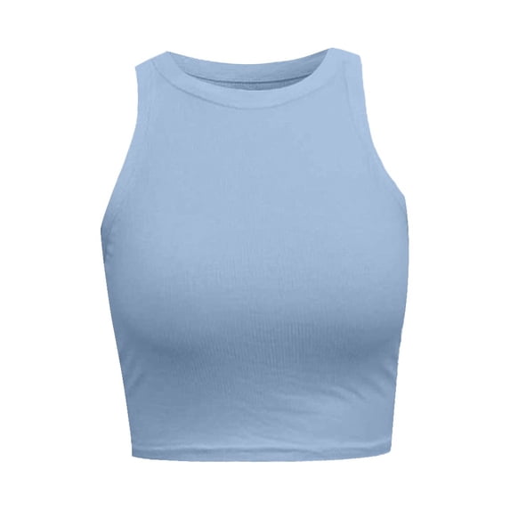 Inkach Women'S Solid Color Sleeveless Round Neck Short Vest Tank Tops L