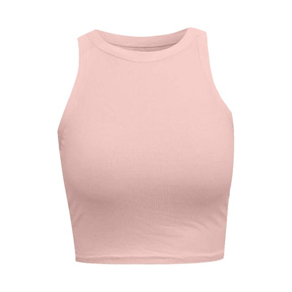 Inkach Women'S Solid Color Sleeveless Round Neck Short Vest Tank Tops L