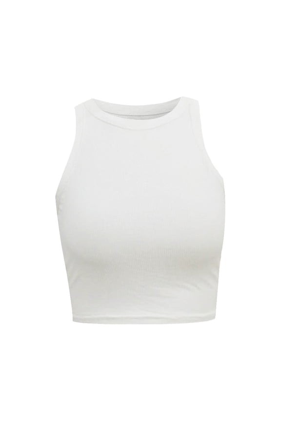 Women'S Solid Color Sleeveless Round Neck Short Vest Tank Tops L