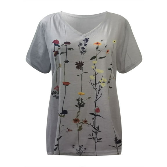 Inkach Women Summer Flower Print Short Sleeve O-Neck Loose T-Shirt Blouse Tops