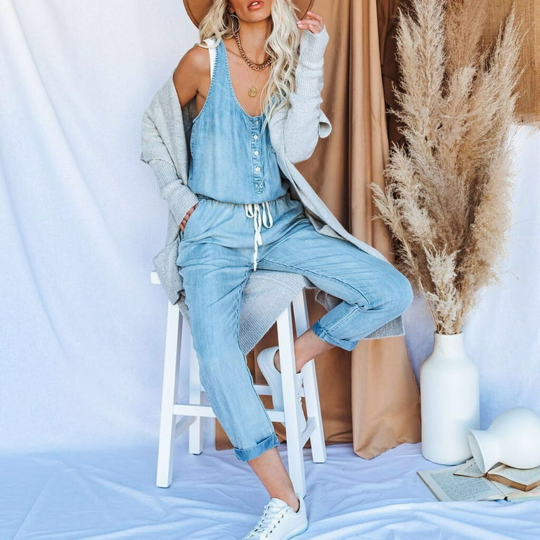 Off the outlet shoulder jean jumpsuit