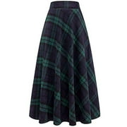 Inkach Womens High Elastic Waist Maxi A-Line Plaid Winter Warm Flare Long Ankle Skirt