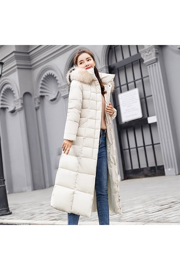 Womens Long Collar Padded Coat Slim Thick Coat Warm Cotton Down Jacket
