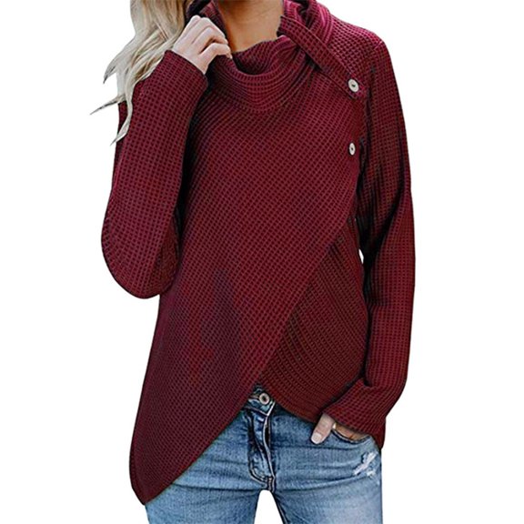 Inkach Womens Long Sleeve Button Cowl Neck Casual Knitted Pullover Tunic Sweaters