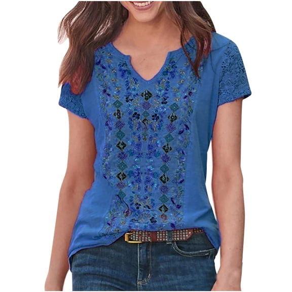 Inkach Womens Print Short Sleeve V-Neck T-Shirt Tops