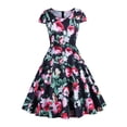 thumbnail image 1 of Inkach Womens Summer Fashion Short Sleeve O Neck Vintage Print Party Swing Dress, 1 of 3