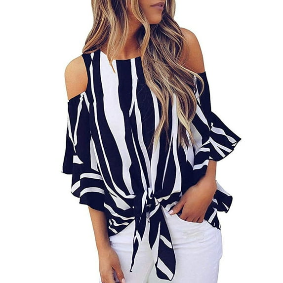 Inkach Womens T-Shirts Off Shoulder Waist Tie Tops