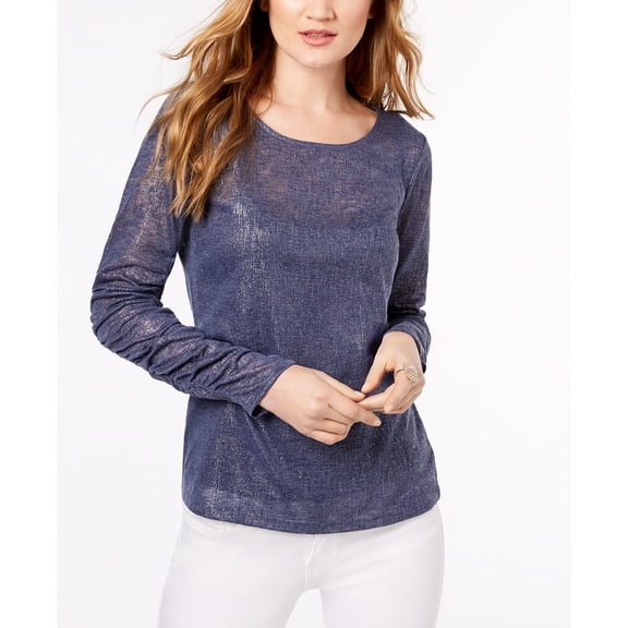 Inkberry Women Large Ruched Sleeve Metallic Knit Top L