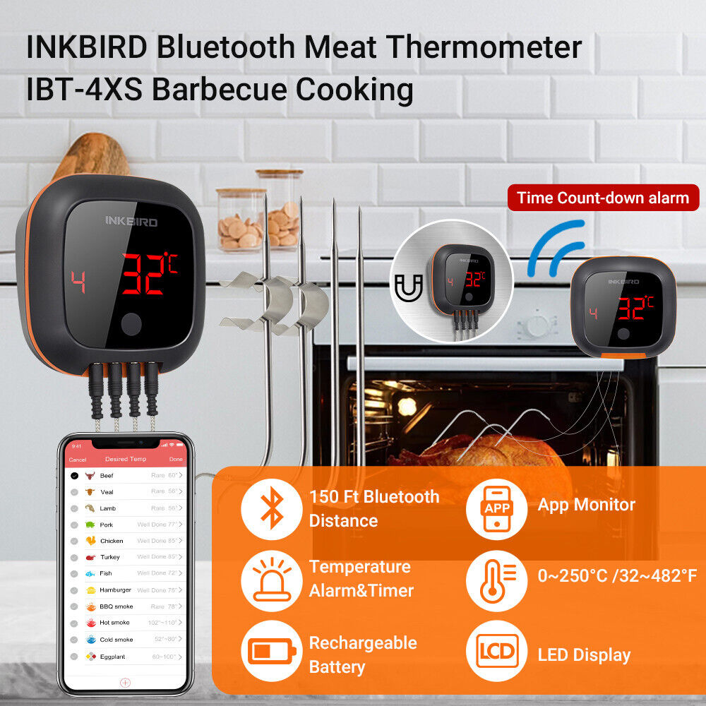 Inkbird Bluetooth Grill BBQ Meat Thermometer with 4 Probes Digital