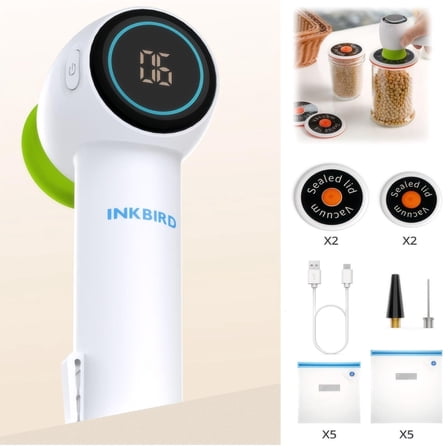 INKBIRD Handheld Vacuum Sealer, Vacuum Sealer for Food with 4 Mason Jar Lids, Multi-Purpose Use, One-Touch Operation, Kitchen Essentials for Food and Sports Balls