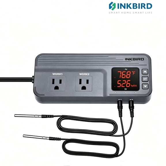 Inkbird Temperature Controller with Dual Temperature Sensor AC Dual Stage Outlet Thermostat with 12 Period Time Stage 1800W ETL Listed