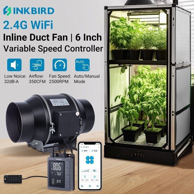 Inkbird Inline Duct Fan 6 Inches With Temperature Humidity Intelligent