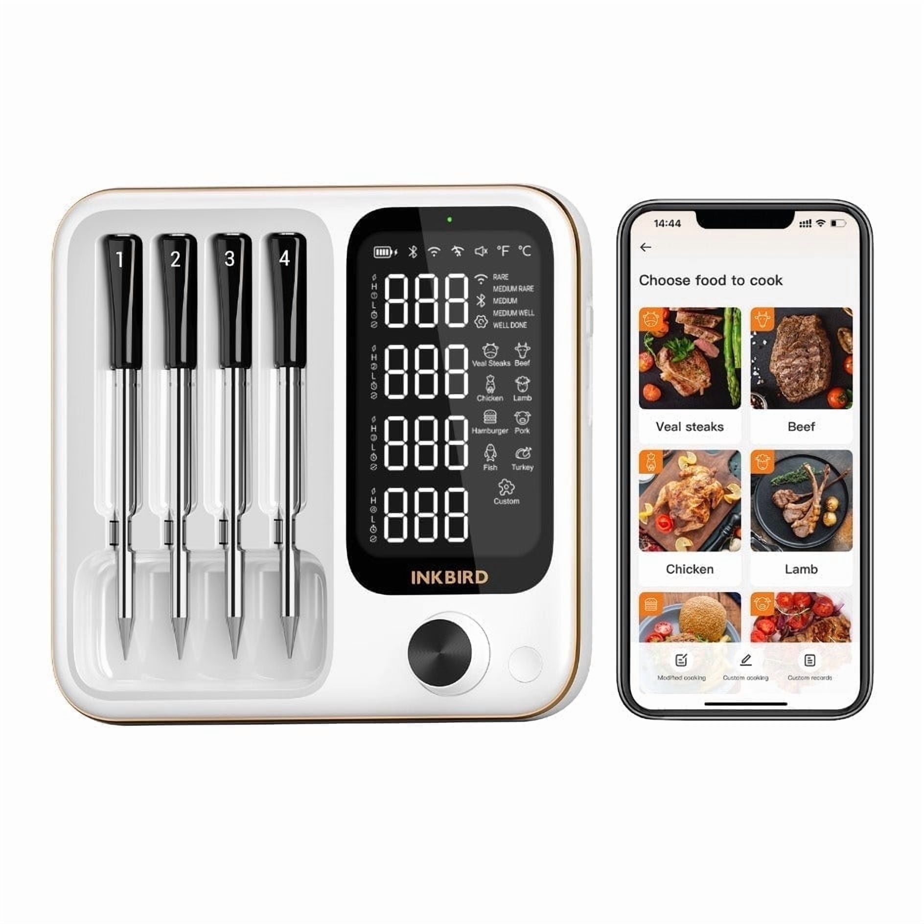 INKBIRD WiFi & Bluetooth Meat Thermometer with 4 Probes Unlimited Range Dishwasher Waterproof Bluetooth Thermometer for iOS & Android - Walmart.com