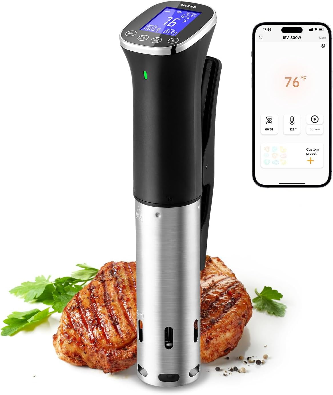 Sous Vide Precision Cooker 1100W, WIFI Immersion Circulator With Led Display Fast Heating