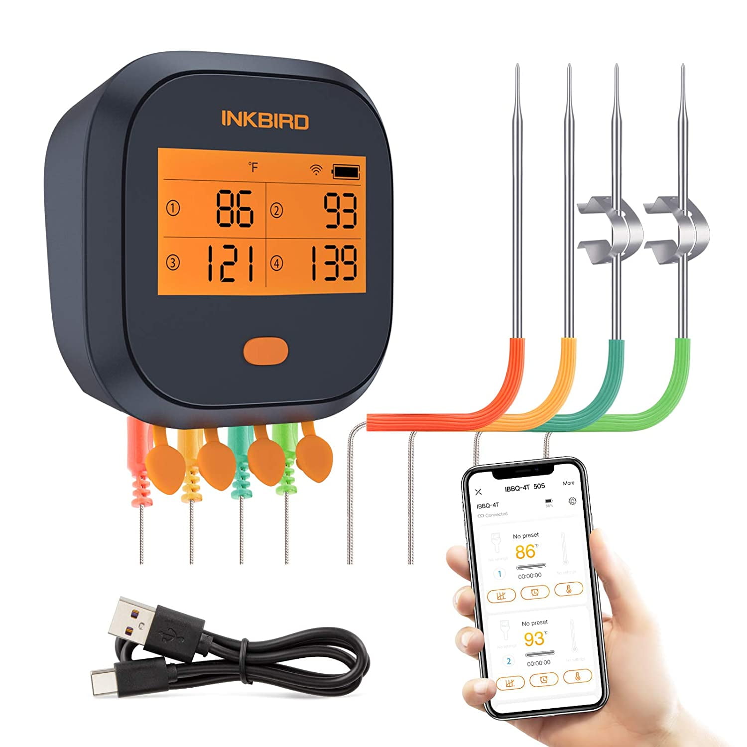 Wifi Meat Thermometer IBBQ-4T, Wireless Wifi BBQ Thermometer for Smoker,  Oven