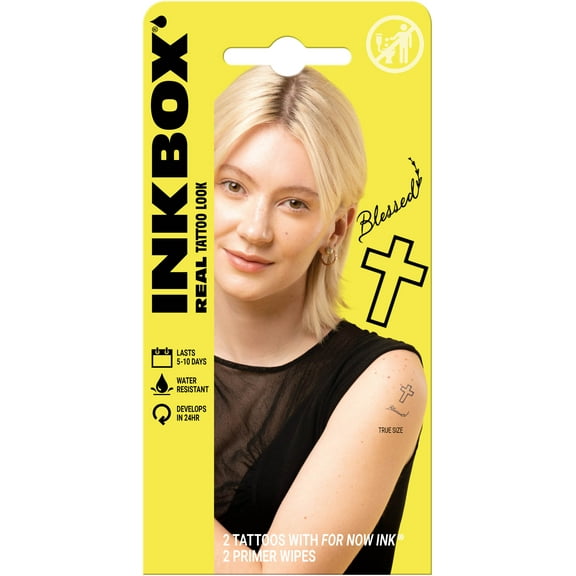 Inkbox Temporary Tattoos, Blessed + Cross, 2 Pack