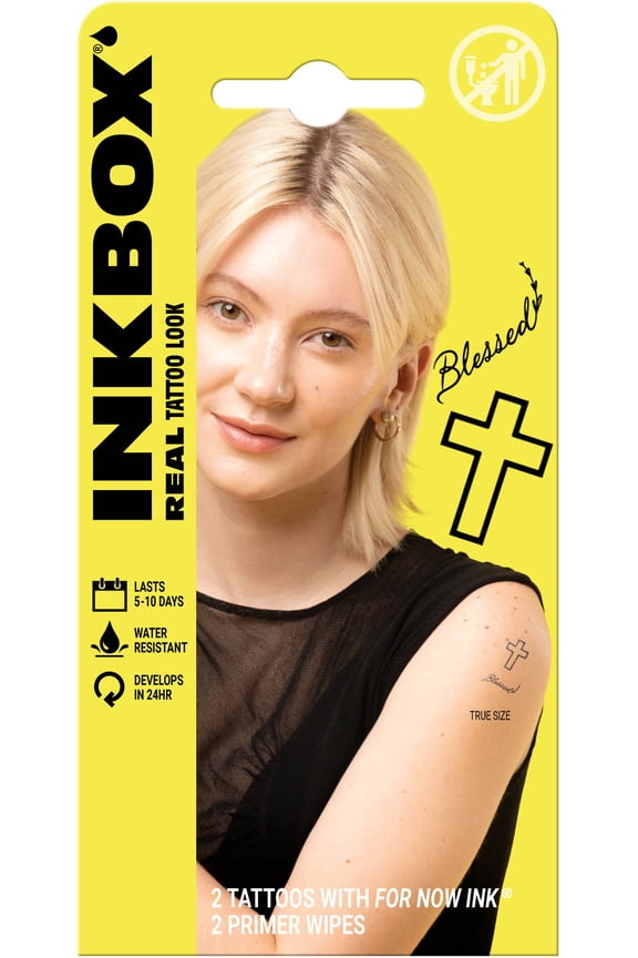 Temporary Tattoos, Blessed + Cross, 2 Pack