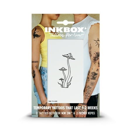 Inkbox Temporary Tattoos, Mushroom, Water-Resistant, Perfect for Any Occasion, Black, 1 Pack