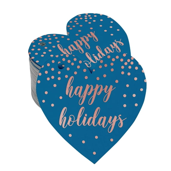 Inkdotpot 100 Pack Real Rose Gold Foil Paper Tag Happy Holiday Favor Hang Tag