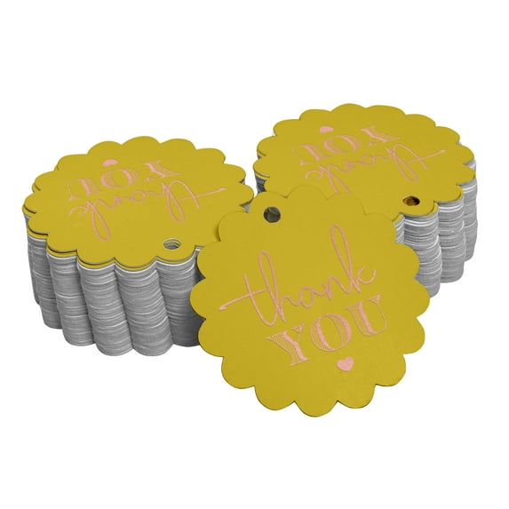 Inkdotpot 100 Pack Real Rose Gold Foil Paper Tags Thank You Bridal Shower Favor Hang Tags