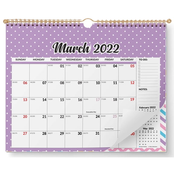 Inkdotpot 11x8.5WallCalendar- Runs until December 2023Hanging Spiral Bound MonthlyCalendar2022-2023 for Home or Office+ Bonus Sticker Sheet -Basic Pattern