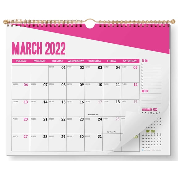 Inkdotpot 11x8.5WallCalendar- Runs until December 2023Hanging Spiral Bound MonthlyCalendar2022-2023 for Home or Office+ Bonus Sticker Sheet -Color Basic