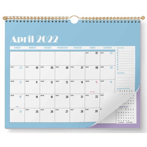 Inkdotpot 11x8.5WallCalendar- Runs until December 2023Hanging Spiral Bound MonthlyCalendar2022-2023 for Home or Office+ Bonus Sticker Sheet -Pastel Colors