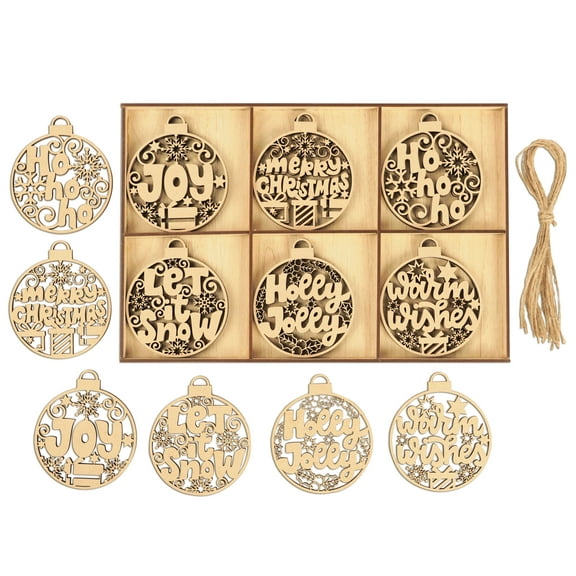 Inkdotpot 18pcs Wooden Christmas Ornaments, Unfinished Wooden Laser Cutouts Baubles Shaped Embellishments Hanging Ornament for Christmas Decorations- Tree Decor- Kids Crafts DIY