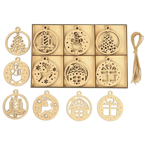 Inkdotpot 18pcs Wooden Christmas Ornaments, Unfinished Wooden Laser Cutouts Deer/Gift Box Shaped Embellishments Hanging Ornament for Christmas Decorations- Tree Decor- Kids Crafts DIY
