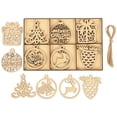 thumbnail image 1 of Inkdotpot 18pcs Wooden Christmas Ornaments, Unfinished Wooden Laser Cutouts Reindeer/Bell Shaped Embellishments Hanging Ornament for Christmas Decorations- Tree Decor- Kids Crafts DIY, 1 of 9