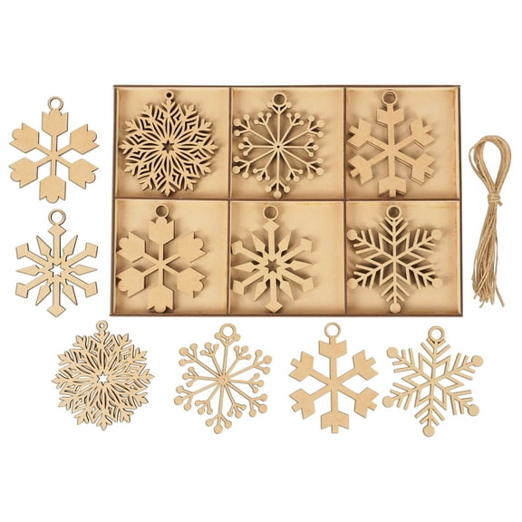 Inkdotpot 18pcs Wooden Christmas Ornaments, Unfinished Wooden Laser Cutouts Snowflakes Shaped Embellishments Hanging Ornament for Christmas Decorations- Tree Decor- Kids Crafts DIY