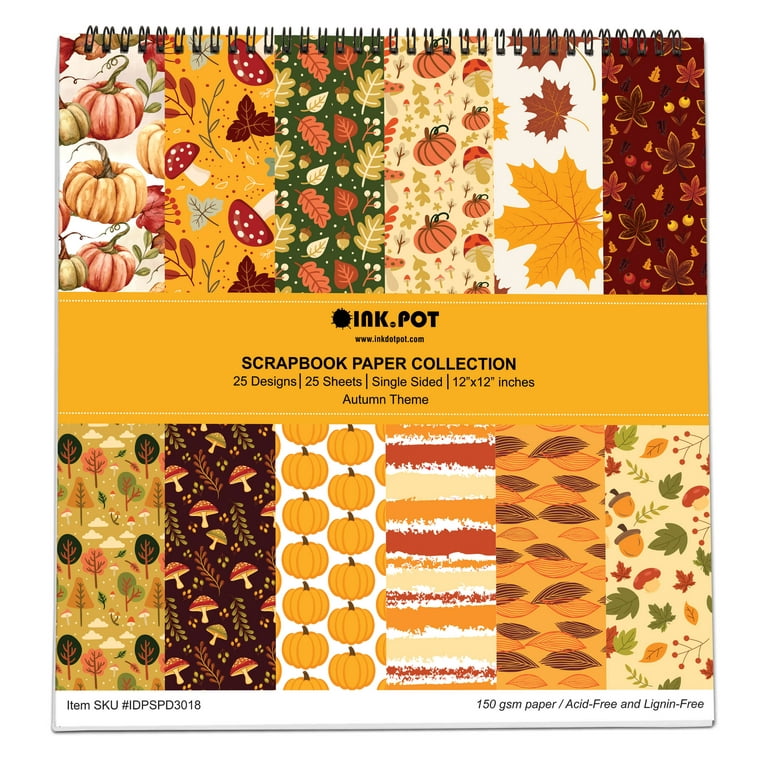 Inkdotpot 25 Sheets Autumn Fall Theme Scrapbook Paper Pad 6x6, Single-Sided  Scrapbook Paper- Colorful Cardstock Paper Scrapbooking DIY Decorative  Background Cardmaking Supplies- Journal Craft Paper 