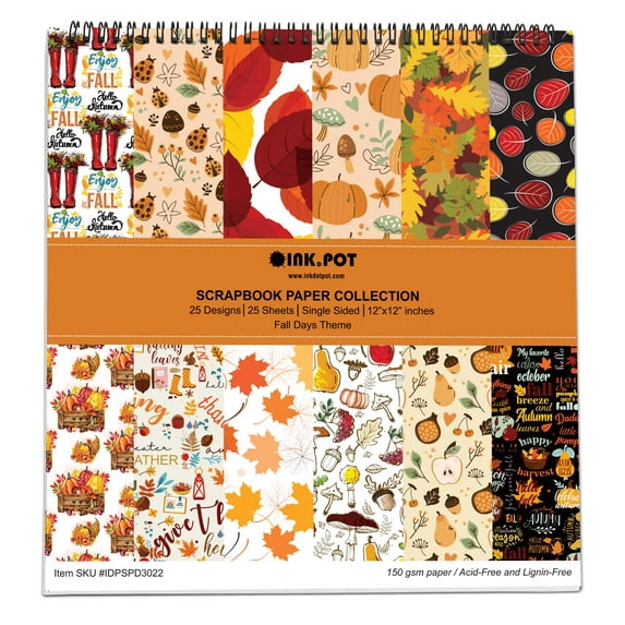 Inkdotpot 25 Sheets Autumn Fall Theme Scrapbook Paper Pad 6x6, Single-Sided Scrapbook Paper- Colorful Cardstock Paper Scrapbooking DIY Decorative Background Cardmaking Supplies- Journal Craft Paper