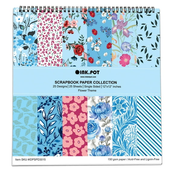 Inkdotpot 25 SheetsFlower TextureScrapbookPaper Pad 12x12, Single-SidedScrapbookPaper- ColorfulCardstock PaperScrapbookingDIY Decorative BackgroundCardmaking Supplies- Journal Craft Paper