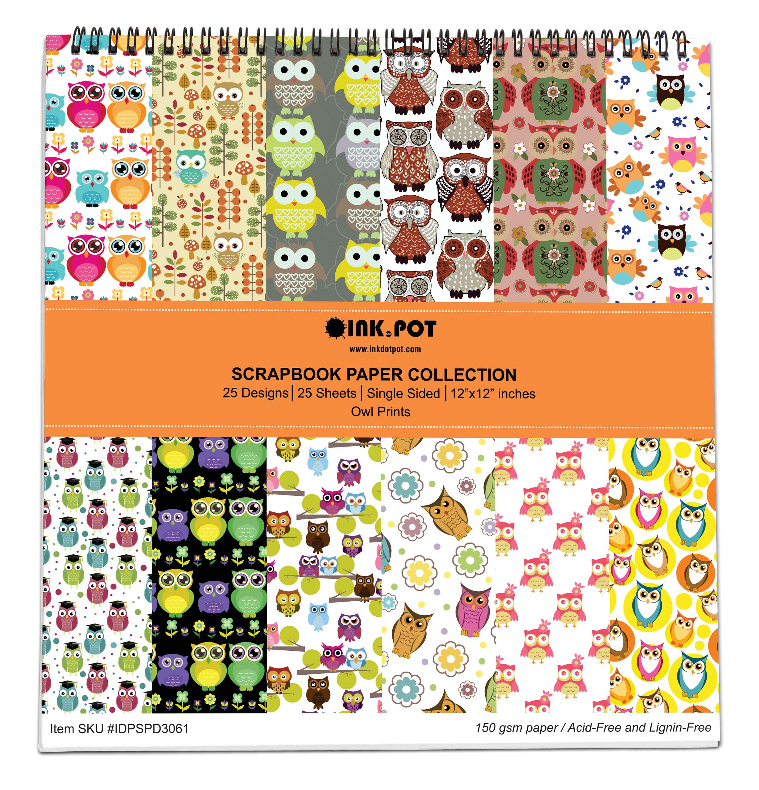 Inkdotpot 25Owl PrintScrapbookPaper Pad 12" x 12", Single-SidedScrapbookPaper- ColorfulCardstock PaperScrapbookingDIY Decorative BackgroundCardmaking Supplies- Journal Craft Paper
