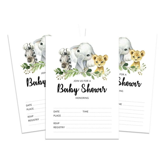 Inkdotpot 30 Baby Shower Invitation Cards Safari Jungle Animals Fill In Blank Invites