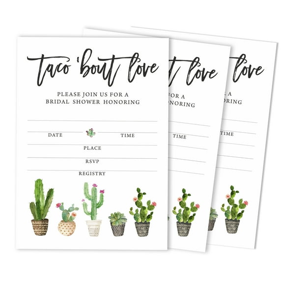 Inkdotpot 30 Bridal Shower InvitationsCactus Taco'bout loveWedding Fill-In Style Invites Blank Invites