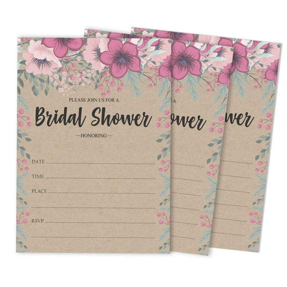 Inkdotpot 30 Bridal Shower InvitationsRustic Kraft FloralWedding Fill-In Style Invites Blank Invites
