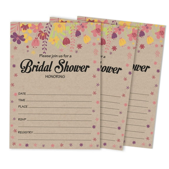 Inkdotpot 30 Bridal Shower InvitationsRustic Kraft FloralWedding Fill-In Style Invites Blank Invites