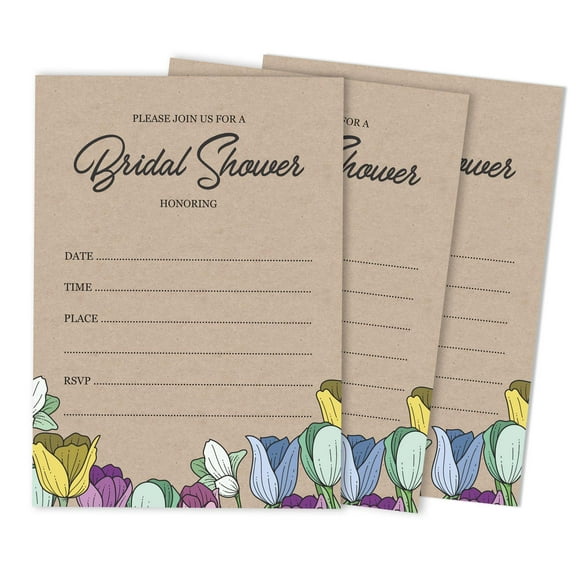 Inkdotpot 30 Bridal Shower InvitationsRustic Kraft FloralWedding Fill-In Style Invites Blank Invites