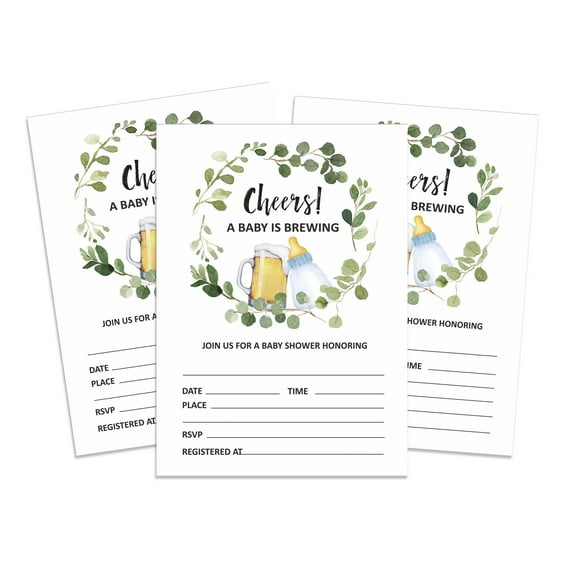 Inkdotpot 30 Fill In StyleBaby Shower Invitation Cards A Baby is Brewing Gender Neutral Cheers Blank Invites