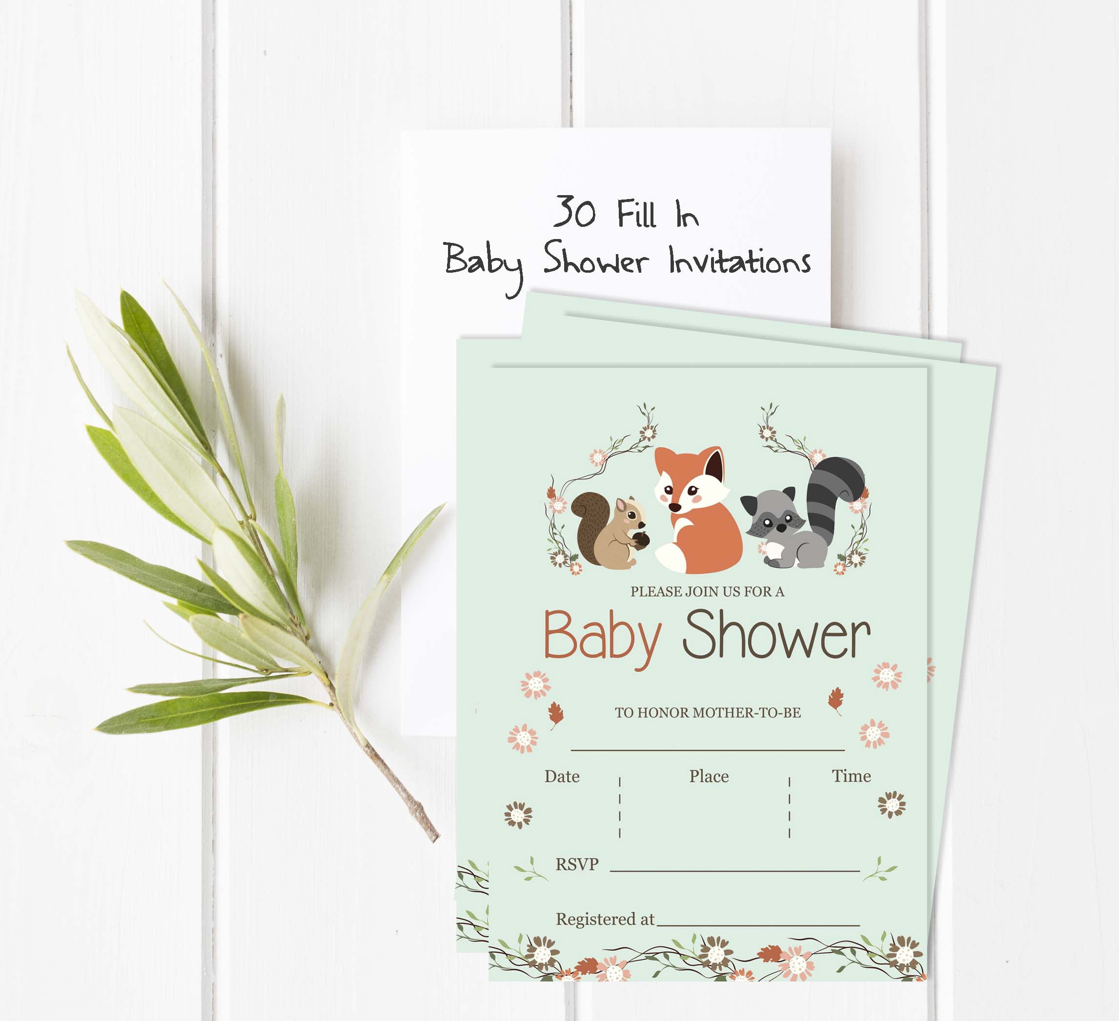 Inkdotpot 30 Fill In StyleBaby Shower Invitation Cards-Animals-Gender Neutral-Blank Invites