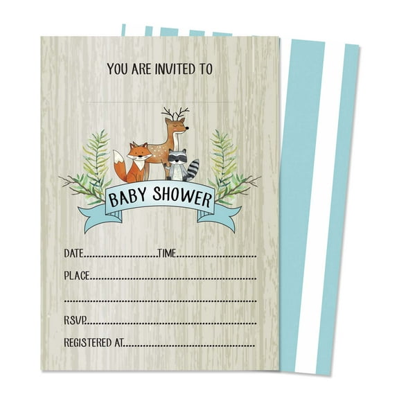 Inkdotpot 30 Fill In StyleBaby Shower Invitation Cards-Animals-Gender Neutral-Blank Invites