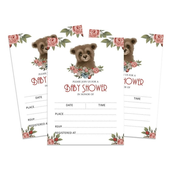 Inkdotpot 30 Fill In StyleBaby Shower Invitation Cards Bear Jungle Animals Blank Invites