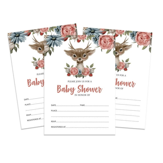 Inkdotpot 30 Fill In StyleBaby Shower Invitation Cards Deer Jungle Animals Blank Invites