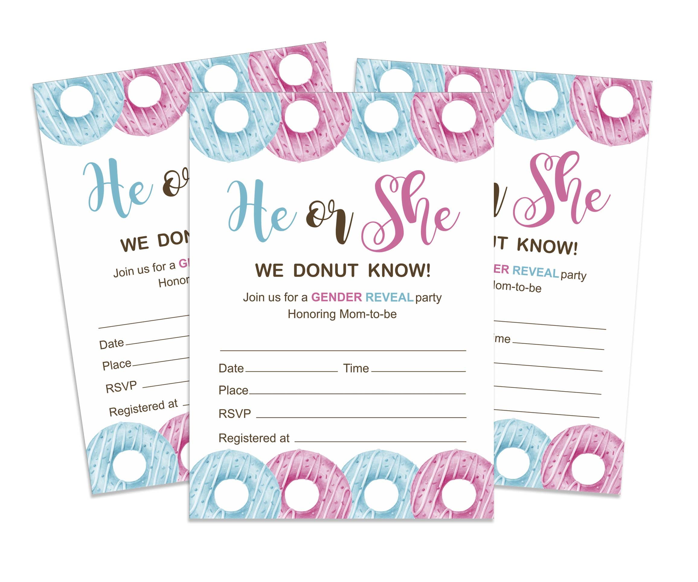 Inkdotpot 30 Fill In StyleBaby Shower Invitation Cards Donuts He Or She Gender Reveal Blank Invites
