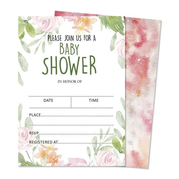 Inkdotpot 30 Fill In StyleBaby Shower Invitation Cards Floral Gender Neutral Blank Invites